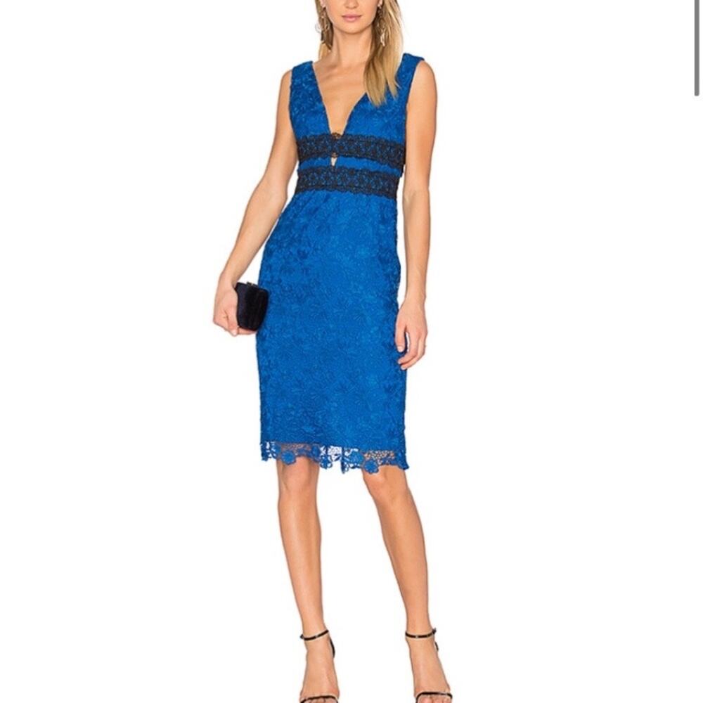 Diane Von Furstenberg Viera Lace Dress 14 NWT Blue/Black V-Neck